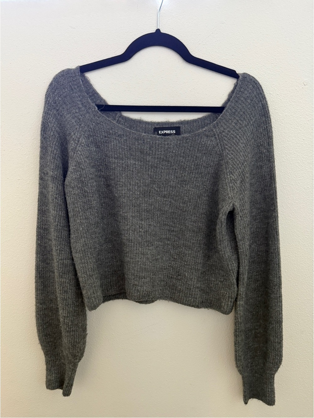 Express Gray Scoop-Neck Cropped Knit Sweater